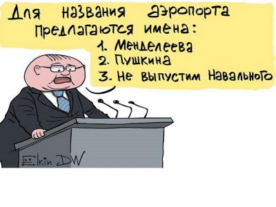 "Волеизъявление" с названиями аэропортов. Карикатура С.Елкина: dw.com